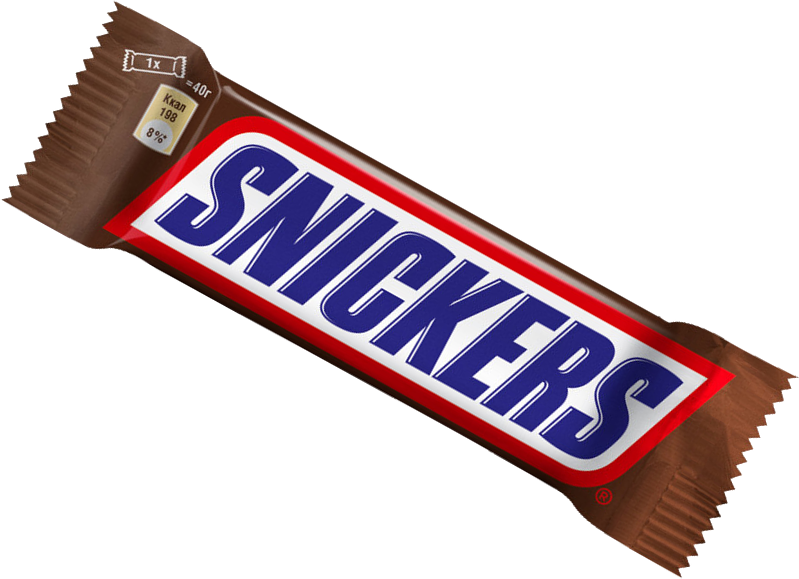 A Snickers chocolate bar